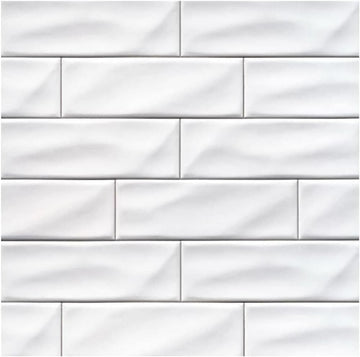 4x12 White 3D Subway Ceramic Wall Tile with Glossy Finish Backsplash, Bathroom Shower, and Accent Walls - 30 per Box