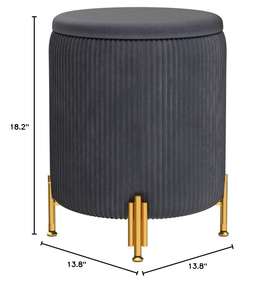 Storage Ottoman with Metal Legs, Velvet Upholstered Seat