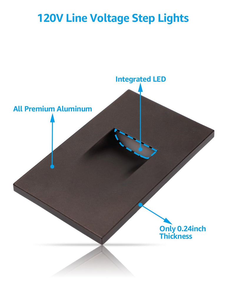3CCT 120V LED Step Lights, Vertical, Oil Rubbed Bronze