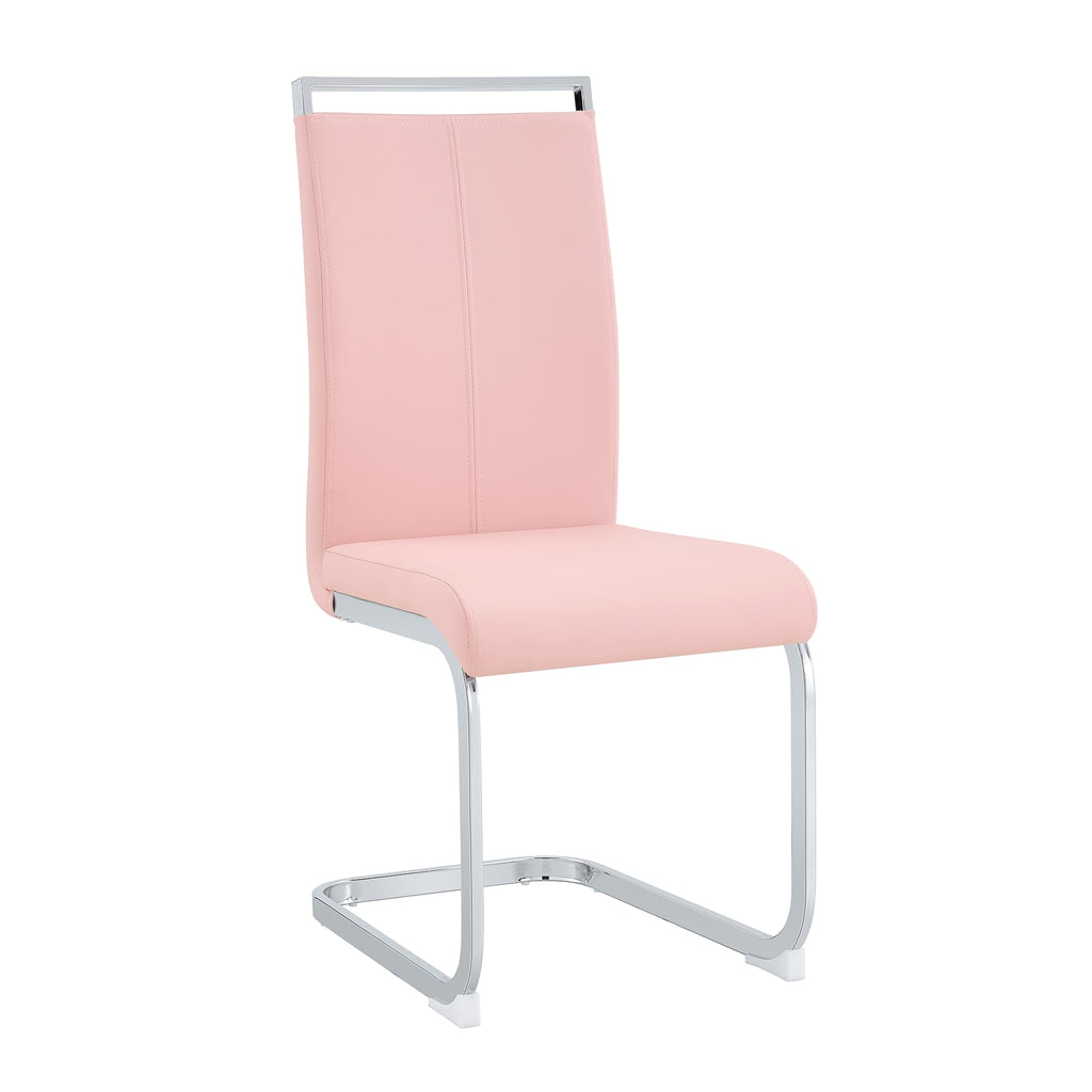 Modern Dining Chairs Set of 8, Side Dining Room Chairs, High Back Kitchen Chairs with Faux Leather Padded Seat Pink