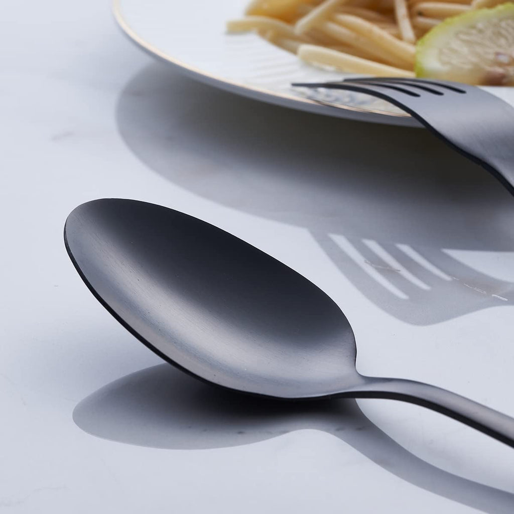 Matte Black Silverware Set, 24-Piece Stainless Steel Satin Finish Flatware Cutlery Set, Service for 6, Dishwasher Safe