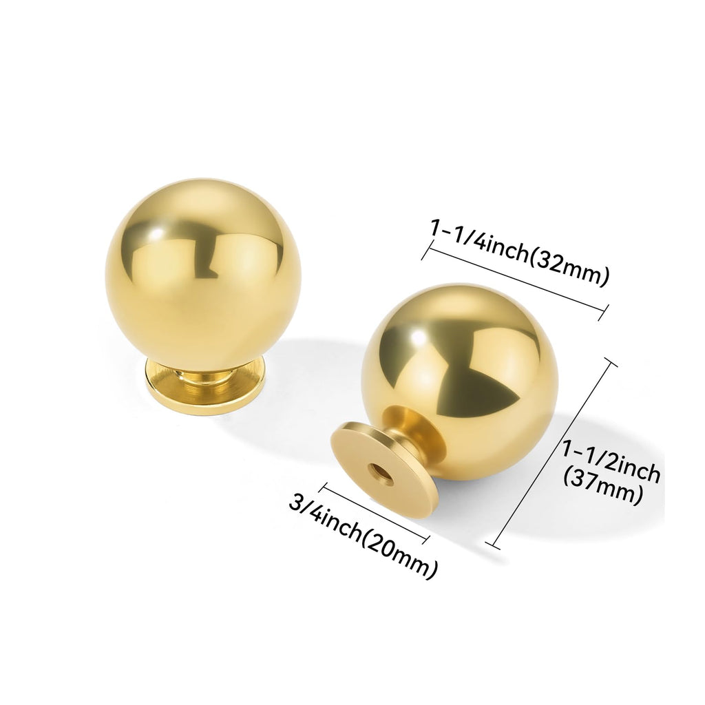 10 Pack 100% Solid Unlacquered Brass Cabinet Knobs Round Ball Real Brass Knobs for Dresser Drawer 1-1/4 Inch Diameter