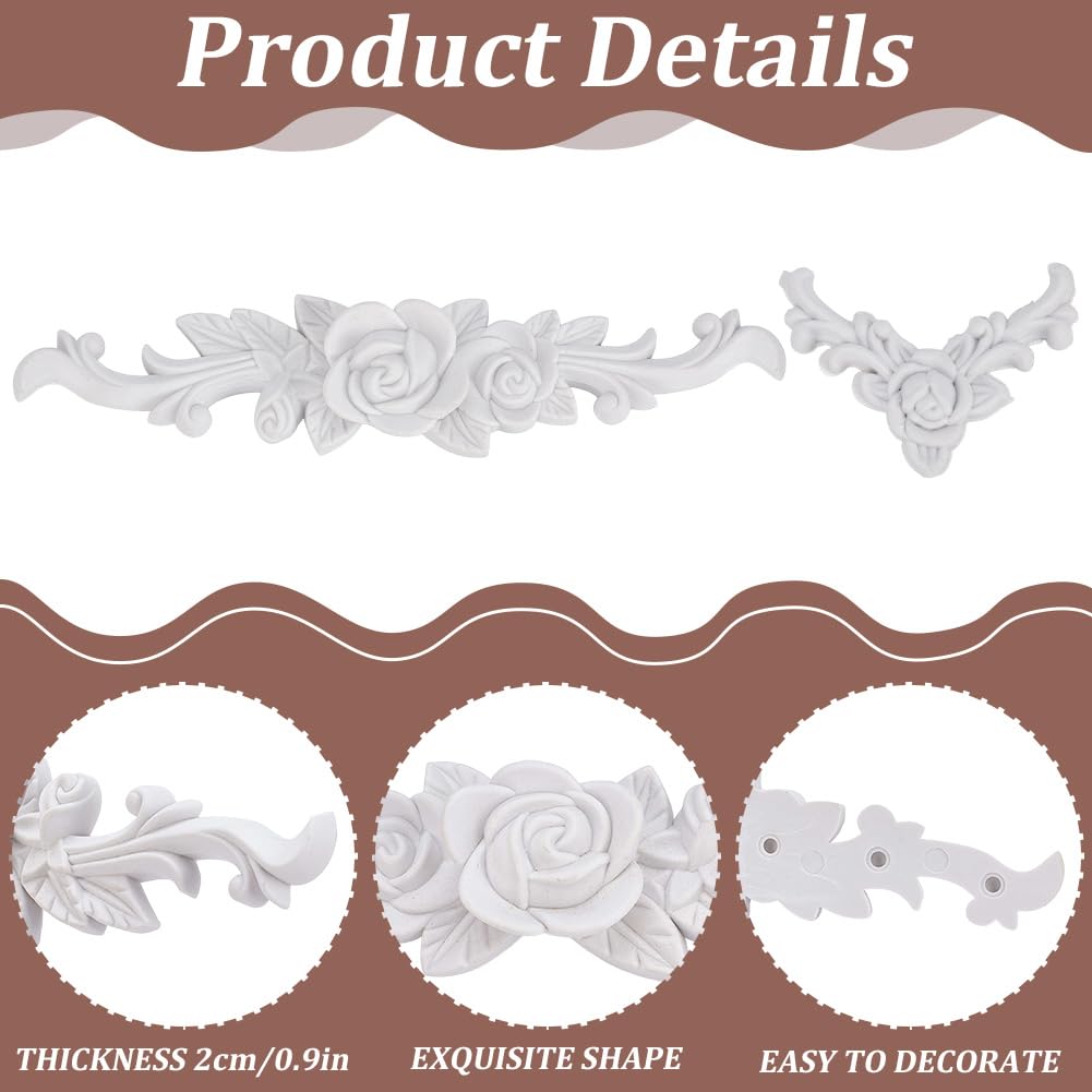 10 Pcs Baroque Style Carved Floral Appliques Onlays White