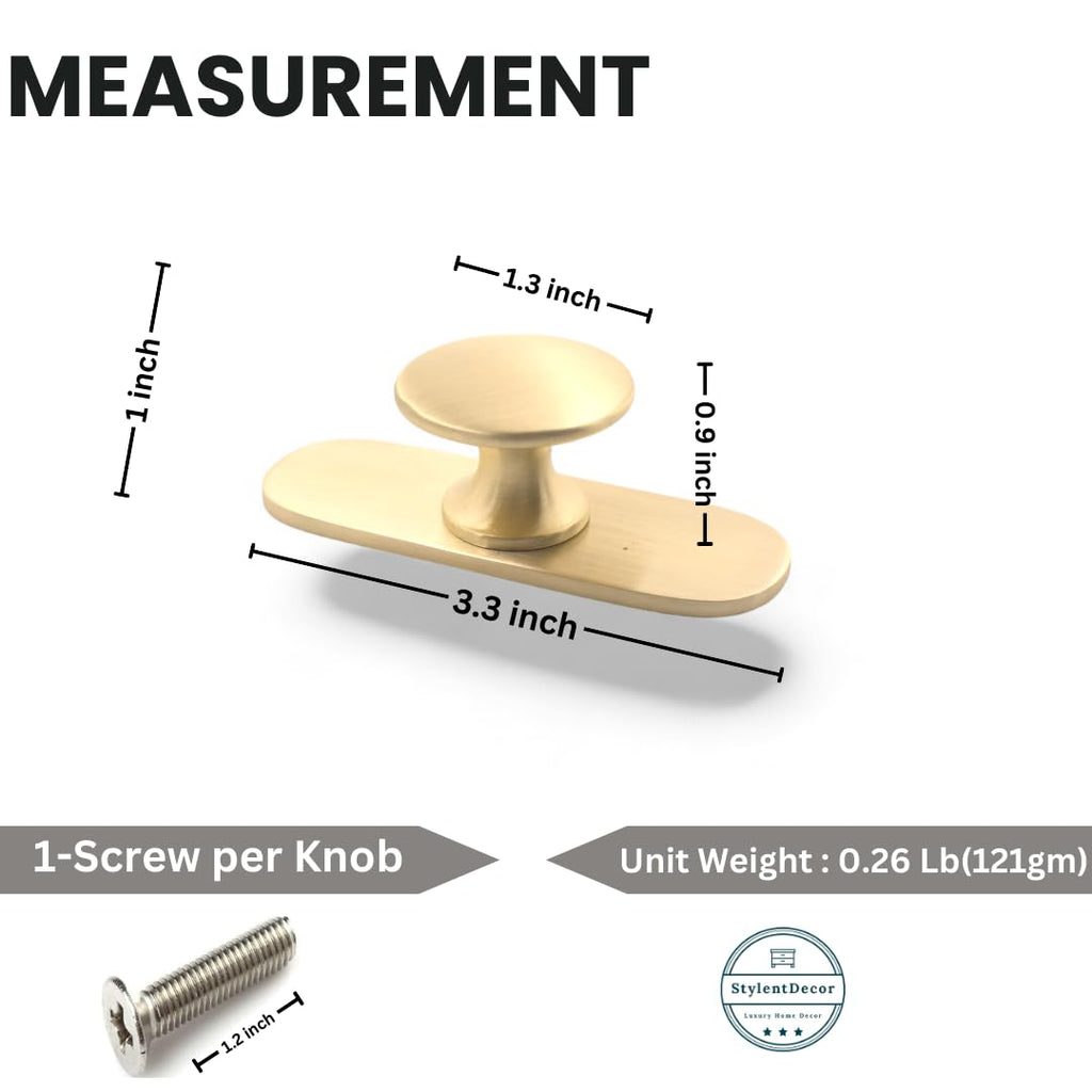 Solid Brass Cabinet Knob with Backplate - Handmade Brushed Unlacquered Brass Knob and Backplate Set for Drawer Door