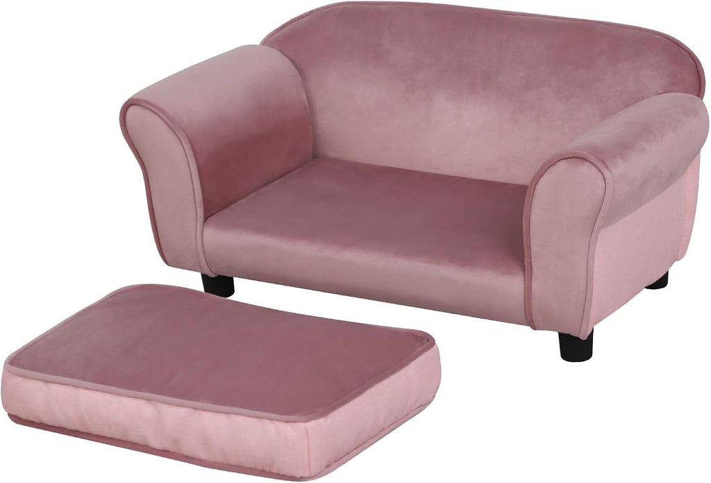 Small Dog Sofa Bed, Pet Sofa Bed, Dog Couch, Puppy Sofa, Velvet Cat Couch with Washable Cushion and Plastic Legs, Pink