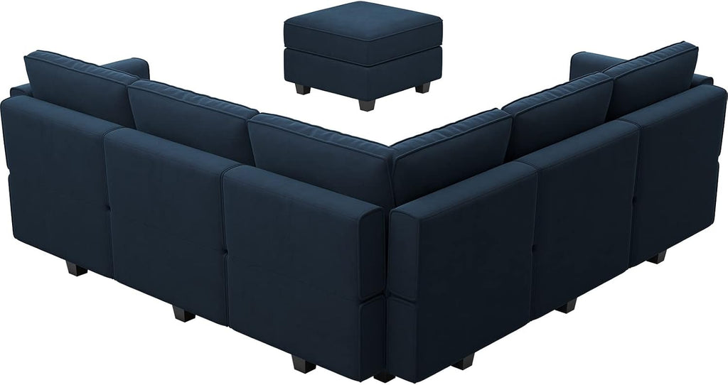 Modular Sectional Sofa with Storage Seats Velvet L Shaped Corner Couch Convertible Sectional Sofa with Chaise (Blue