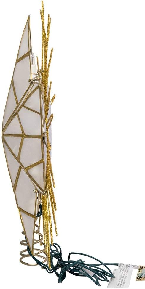 12" 7-Point Natural Capiz Lighted Tree Topper | Christmas Tree Star Topper | Gold Tree Topper Star with Lights