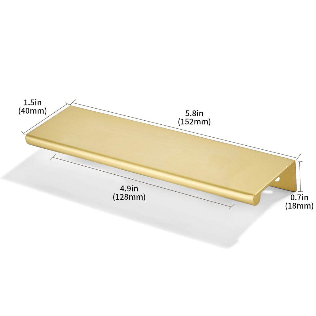 10 Pack 5 inch(128mm) Hole Center Brushed Gold Finger Edge Pulls Drawer pulls Matte Gold Finger Edge Pull Solid Zinc