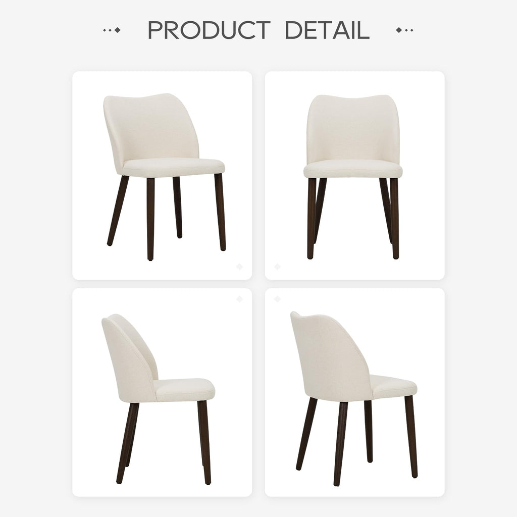 Upholstered Set of 4, Modern Kitchen & Dining Room Chairs with Curved Back, Fabric Padded Seat and Solid Wood Legs