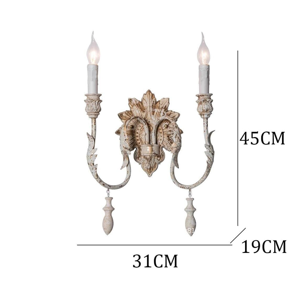 Mid-Century Distressed Wall Light, French Country Vintage Wall Sconce 2-Light Double Candle Art Deco Perfect Wall
