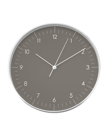 Modern Silent Quartz Wall Clock, 12in, Dark Grey & Gold