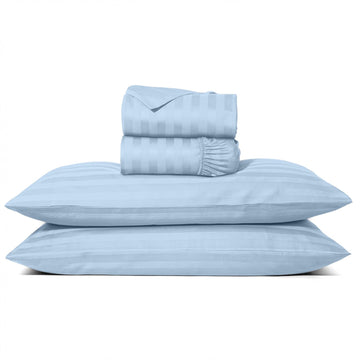 1000 Series Bed Sheet King Size Sateen, Light Blue Stripe