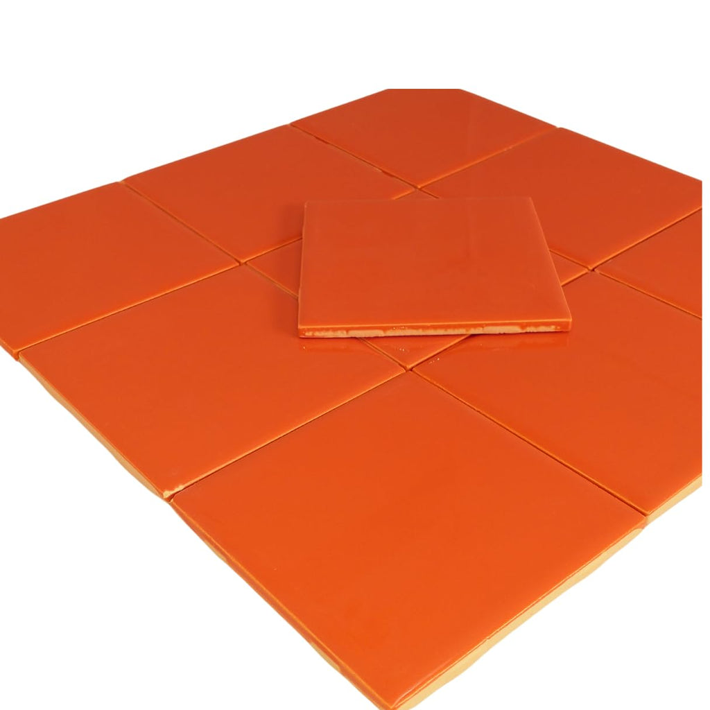 Glossy Ceramic Tile 4.25 inch Subway Square 4x4 Shower Bathroom Kitchen Backsplash Box 10 Pieces (Orange)