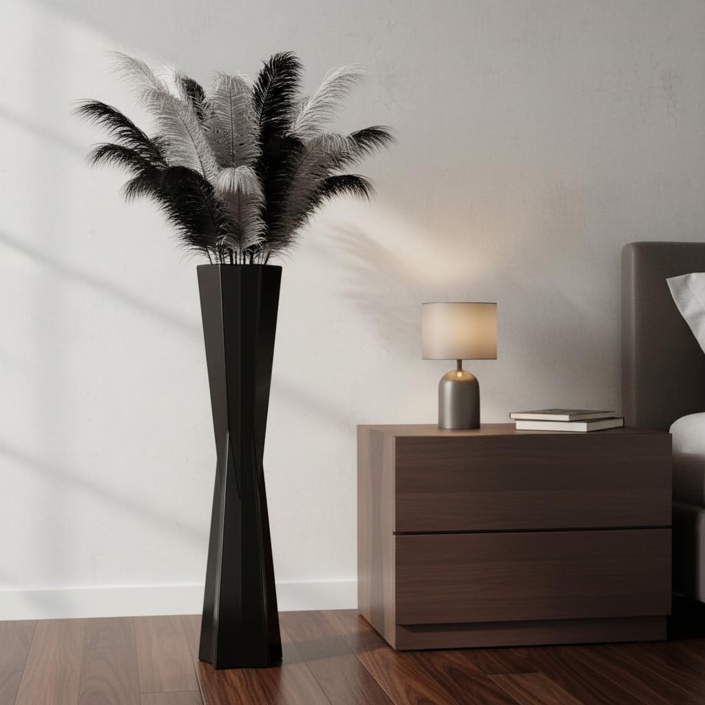 Black Star Floor Vase, 27.5" Tall Modern Tapered Vases for Pampas Grass, Feathers, Dried Flowers, Large Home Decor