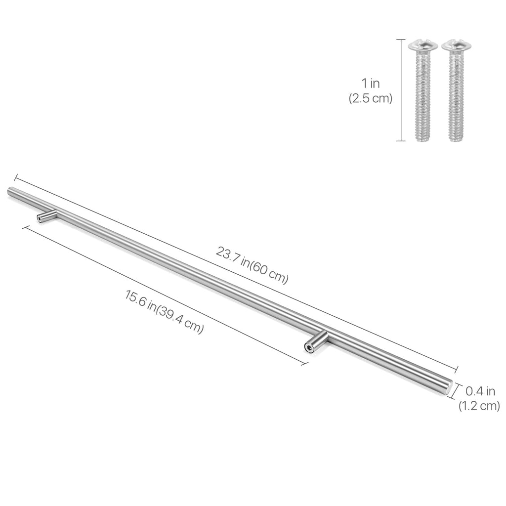 10 Pack Kitchen Cabinet Handles Silver Drawer Pulls 24 inch, 15 inch Hole Center, Stainless Steel T Bar with Satin