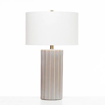 Naomi Gray Porcelain Handmade Luxury Japandi Table Lamp Bedroom Office with Custom Textured Linen Lampshade
