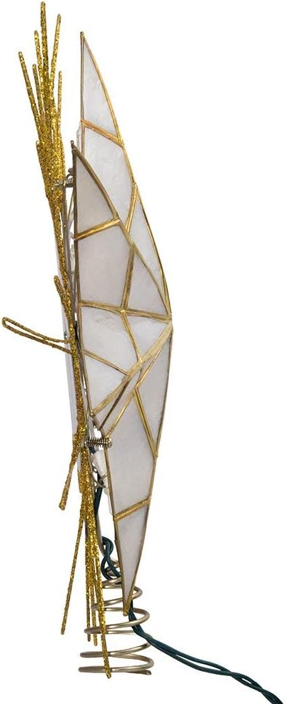 12" 7-Point Natural Capiz Lighted Tree Topper | Christmas Tree Star Topper | Gold Tree Topper Star with Lights