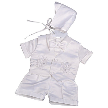 Baby Boys Christening Satin Suit Set White, Months