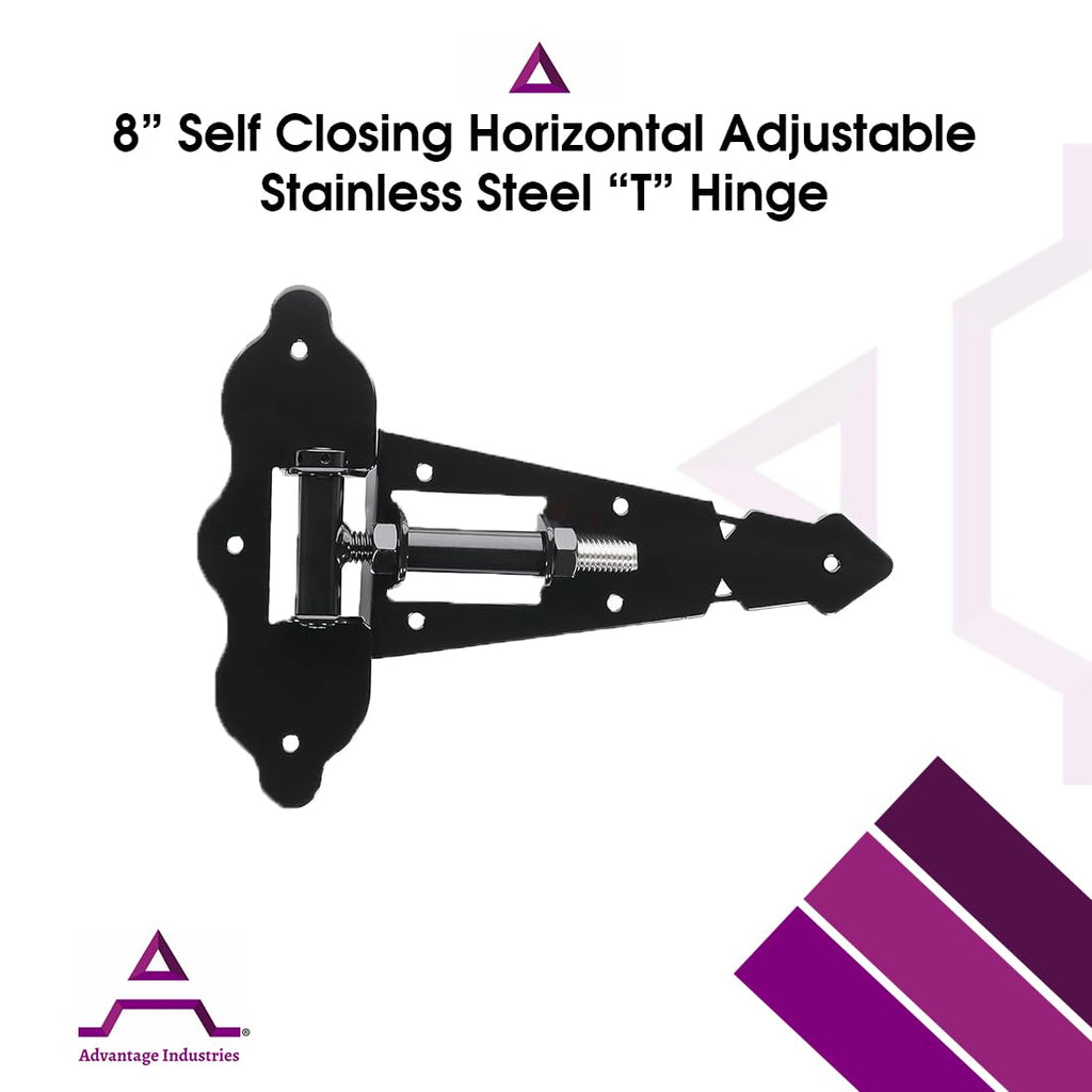 8" Self-Closing "T" Hinge | Industrial Stainless-Steel Gate Hinge | Horizontal Adjustable | Heavy-Duty Enclosed