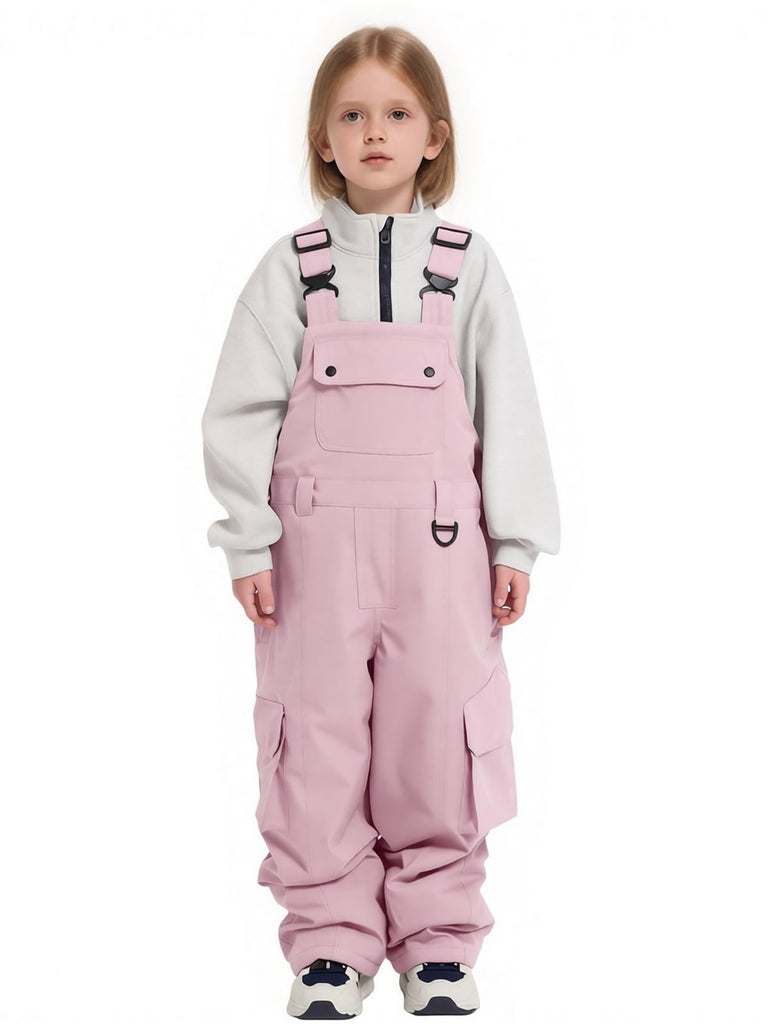 Kids Snow Bibs Boys Girls Ski Snowboard Pants (140cm,L Pink)