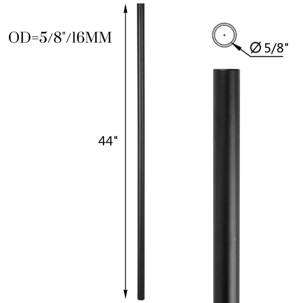 S15- Iron Stair Balusters 5/8" Round x 44" Long, Wrought Stair Iron Plain Spindles for Indoor Staircase, Hollow