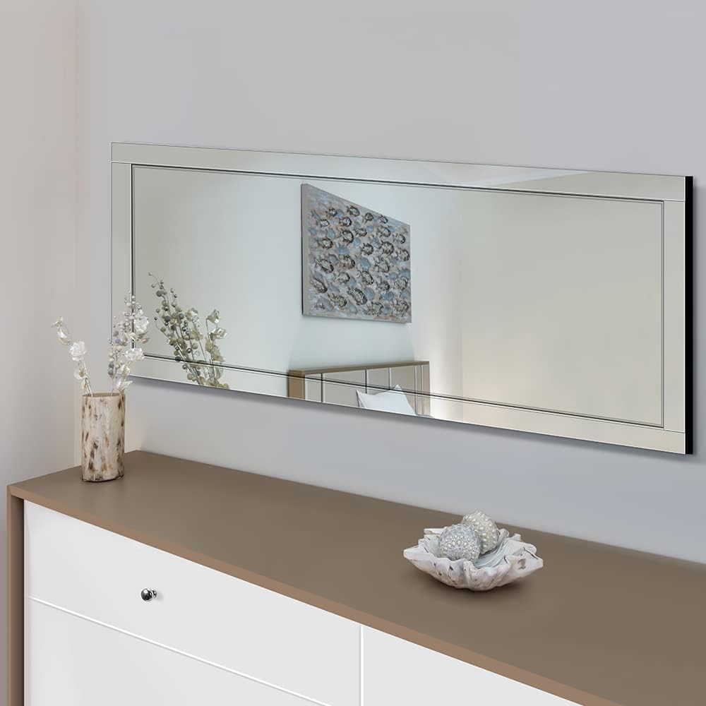 56"x20" Wall Mounted Full Length Mirror with Reflect Frame, Large Rectangle Beveled Frameless Full Body Mirror