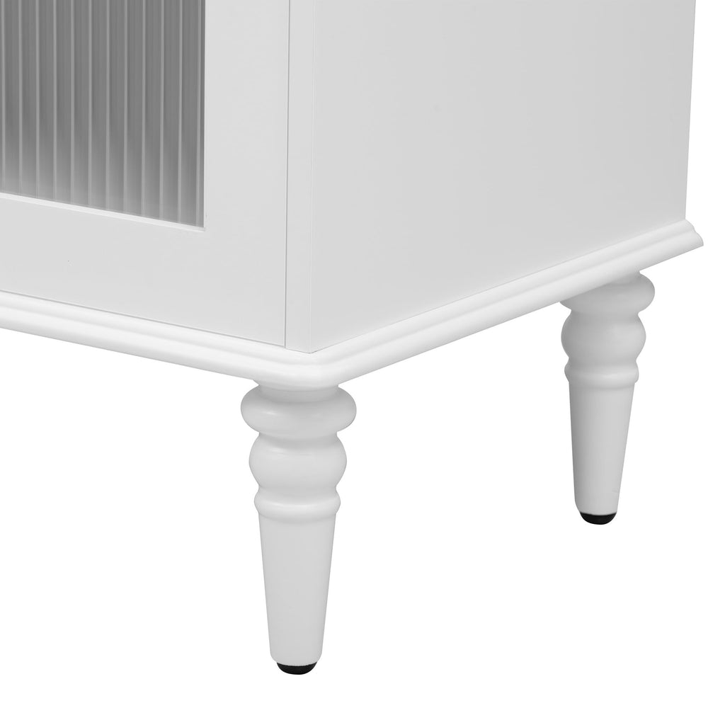 Retro TV Stand for TVs up to 75 Inches, Entertainment Center Media Console with Fluted Glass Doors and Five Solid