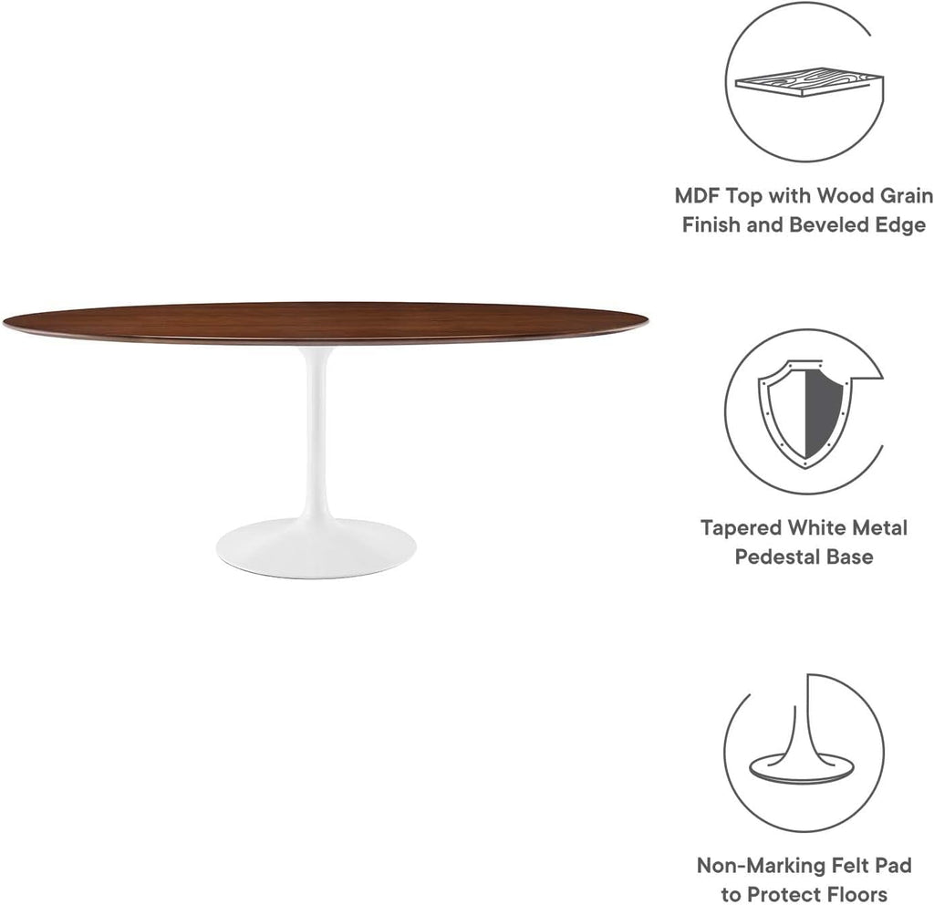 Inspired Tulip Style Oval Pedestal Dining Table — Walnut, 78″ Oval