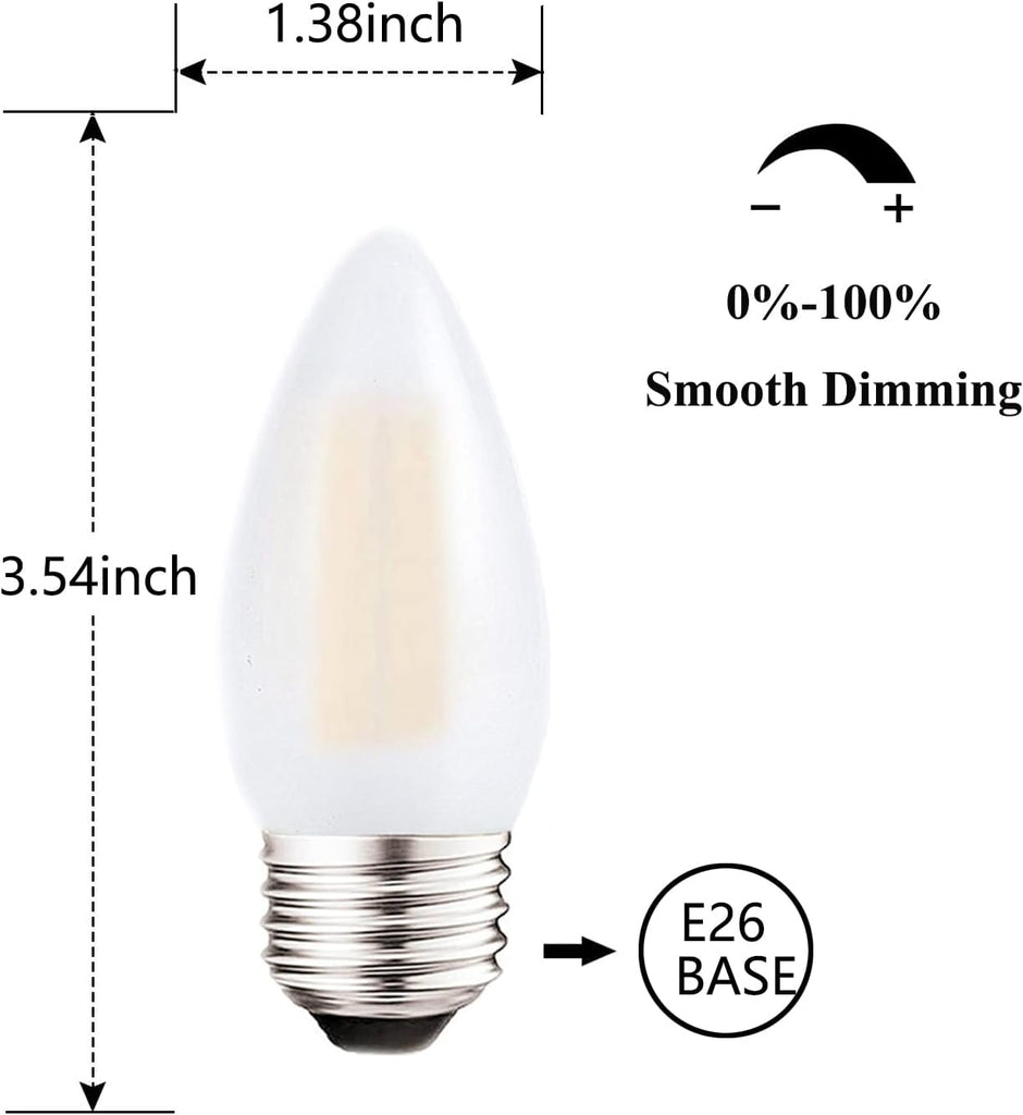 E26 Candelabra Bulb 40W Equivalent Dimmable Chandelier Light Bulbs