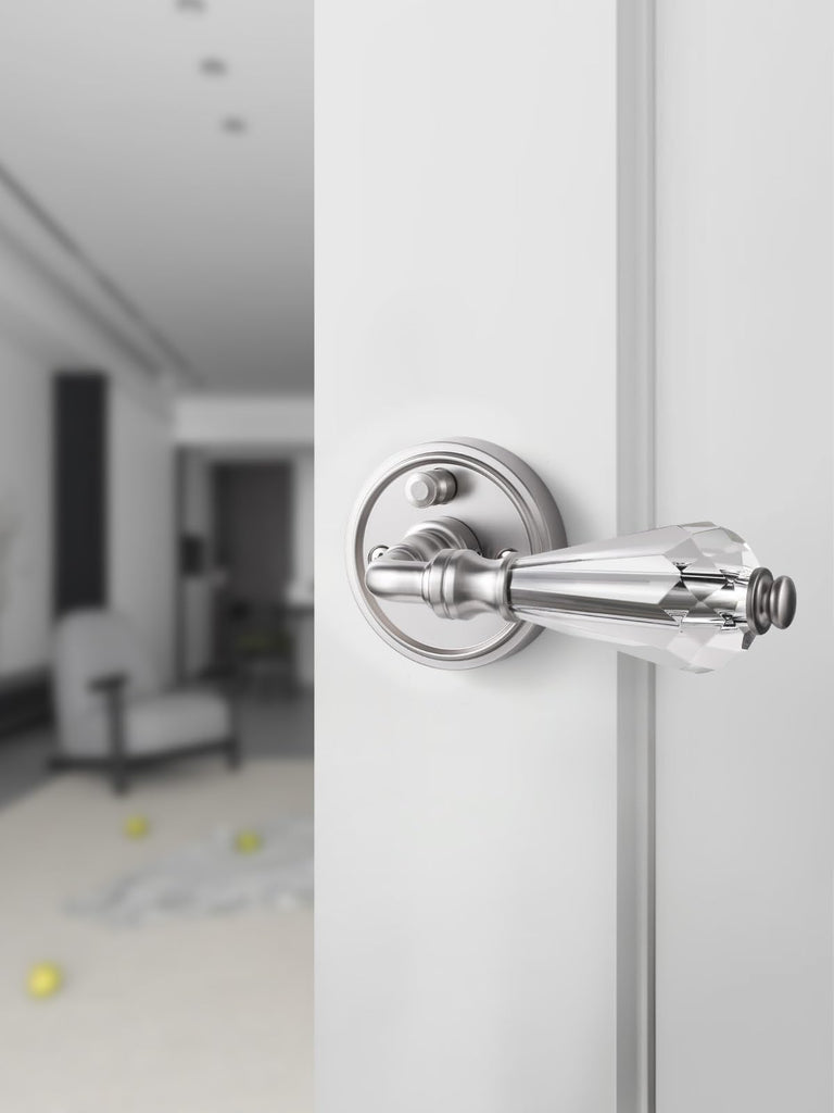 2 Pack Brushed Nickel Glass Door Lever Privacy Crystal Door Levers Satin Nickel Door Lever Interior Door Handle ,Zinc