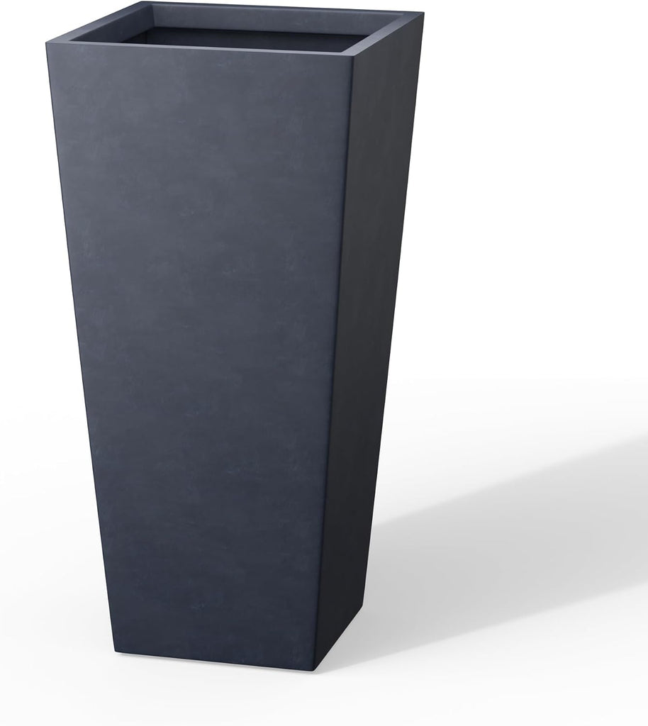 28 Inch Tall Tapered Concrete Planter, Modern Style Large Plant Pot with Drainage Hole and Rubber Plug , Backyard