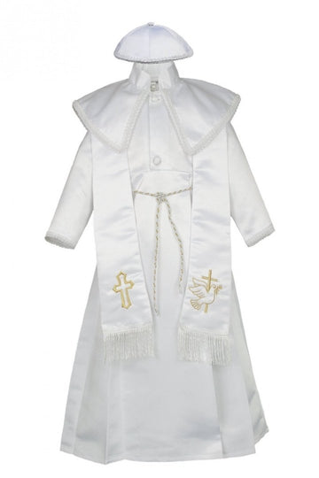 Baby Boy Christening Baptism Gown Gold Outfit Dove Cross Church Hat (3:)
