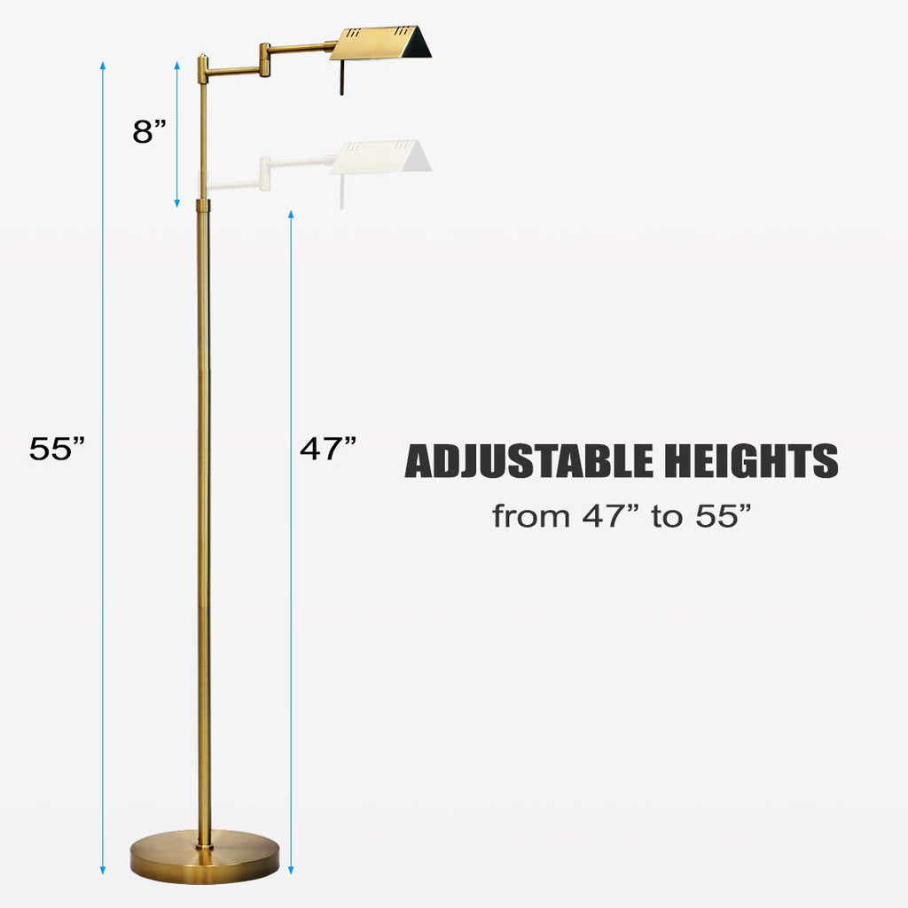 Brook Adjustable Dimmable LED Pharmacy Floor Lamp, Antique Brass