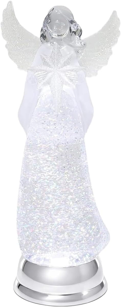Christmas Angel Snow Globe Water Spinner LED Light Battery Operated Glitter Angel Figurine 12.8" Tabletop Christmas