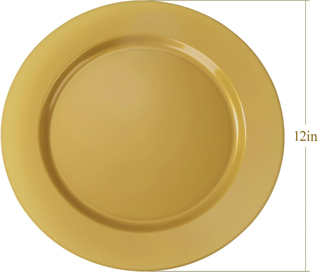 Inch Charger Plates, 25 Pack Gold Charger Plates, Plastic Charger Plate Bulk for Dinner, Wedding, Party, Event - Set of 25