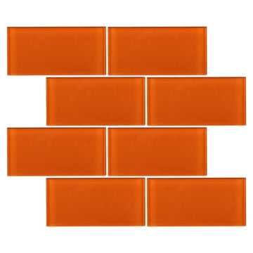 Glossy Orange Subway Glass Wall Tile - 1 Sq.ft. Modern Polished Backsplash Tile Walls, Bathroom Showers, Accent
