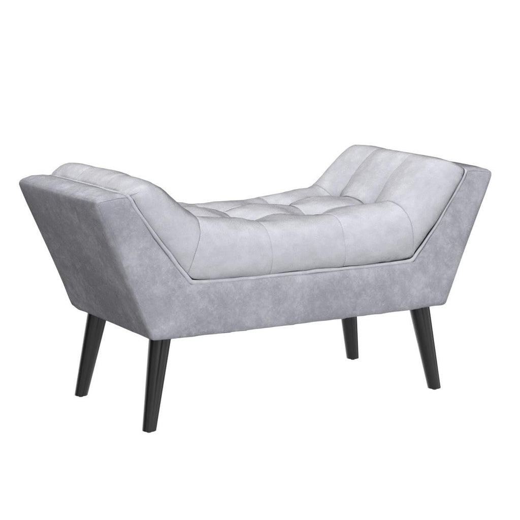 Upholstered Tufted Small Cute Bench Ottoman Foyer Bathroom Vanity Bedroom (One Seater, Velvet Grey)