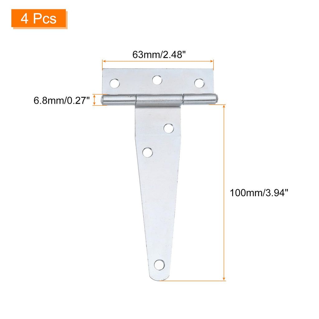 4Pcs T-Strap Door Hinges, 4" Wrought Tee Shed Gate Hinges Iron Hardware for Wooden Barn, Fence, Yard Door Hinges