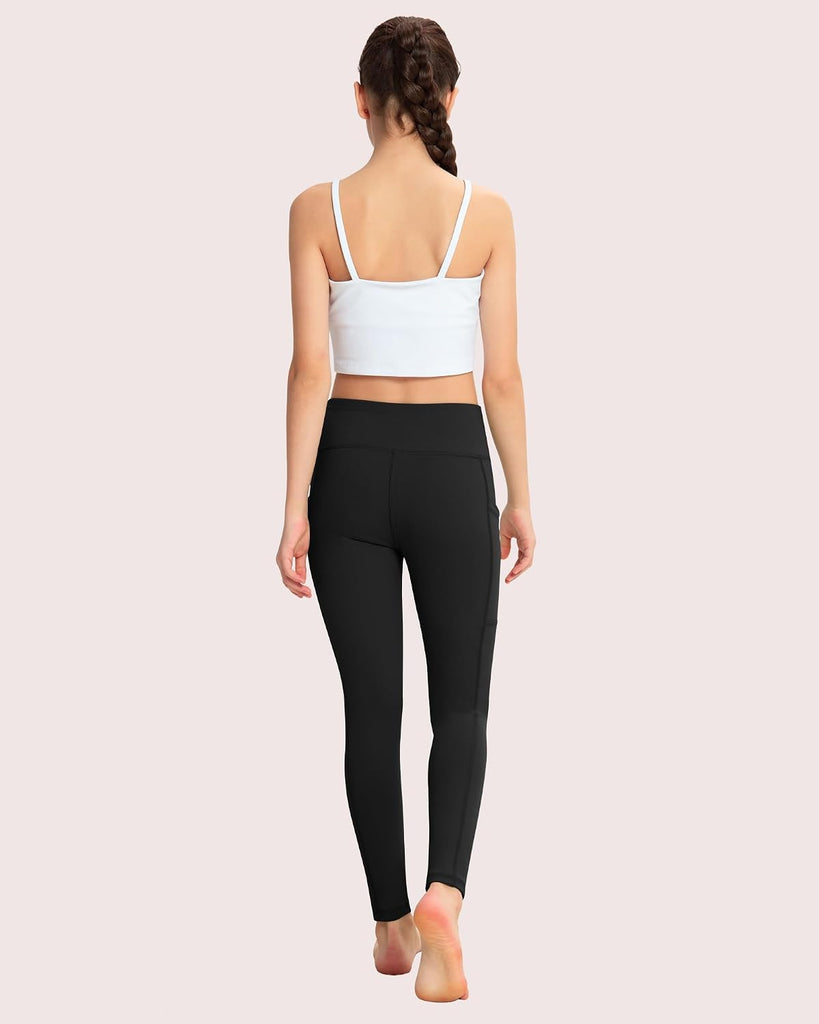 Girls Leggings with Pockets: High Waisted Yoga Workout Athletic Dance Running Pants 4 Packs