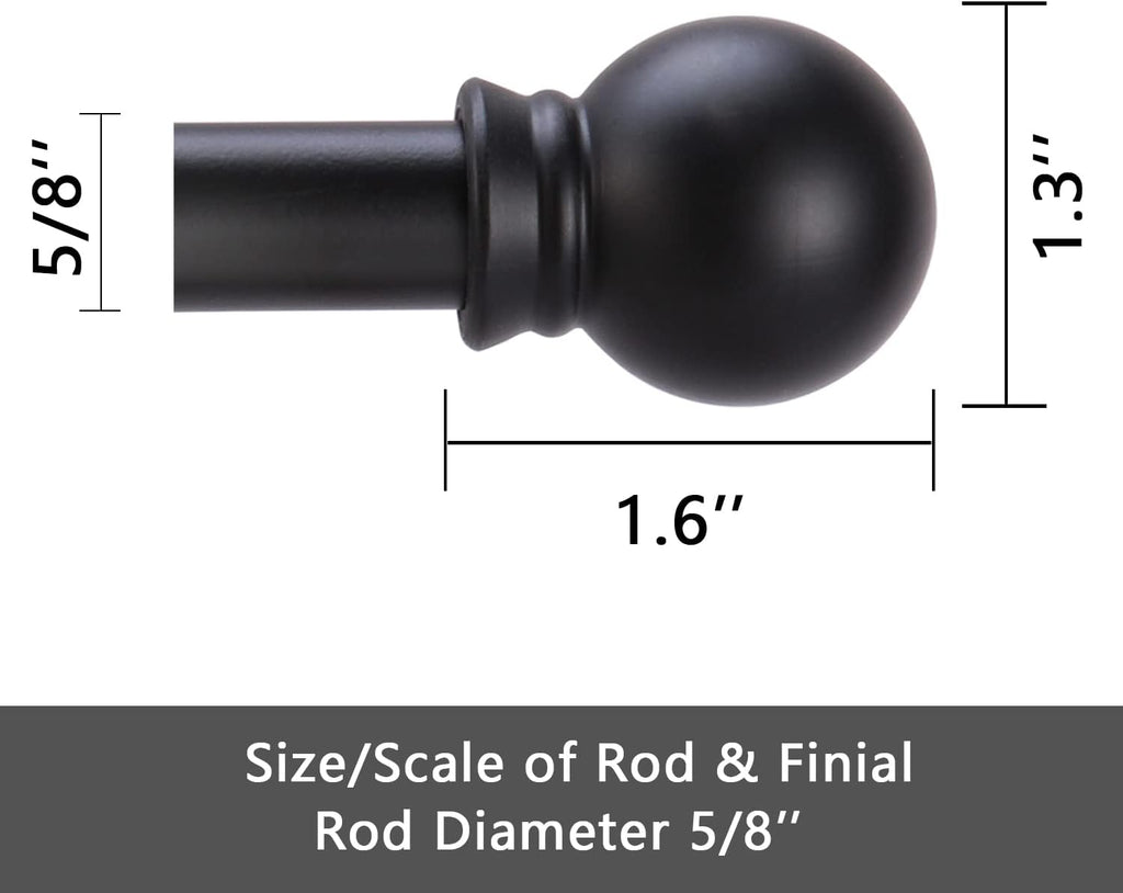 Curtain Rods for windows 28-78 inch, 5/8 inch Decorative Matte Black Splicing Heavy Duty Metal Curtain Rod set with
