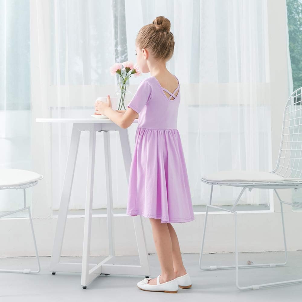 Girls Cotton Short Sleeve Twirl Skater Dress