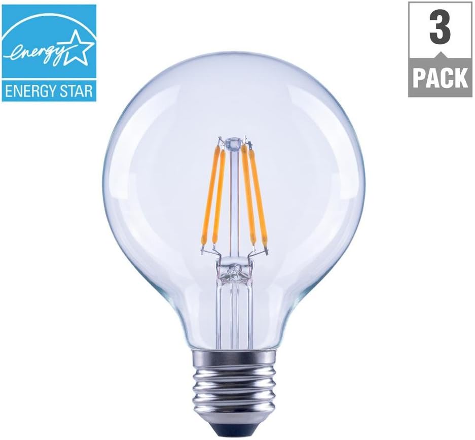 G25 Globe Dimmable Energy Star Clear Glass Filament Vintage Style LED Light Bulb Daylight (3-Pack)