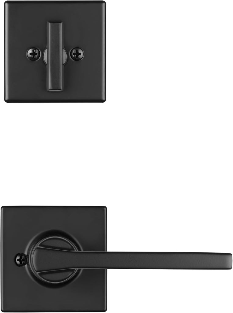 Amador Front Door Lock Handle and Deadbolt Set, Entry Handleset Exterior with Casey Reversible Lever, Matte Black - Door Handleset