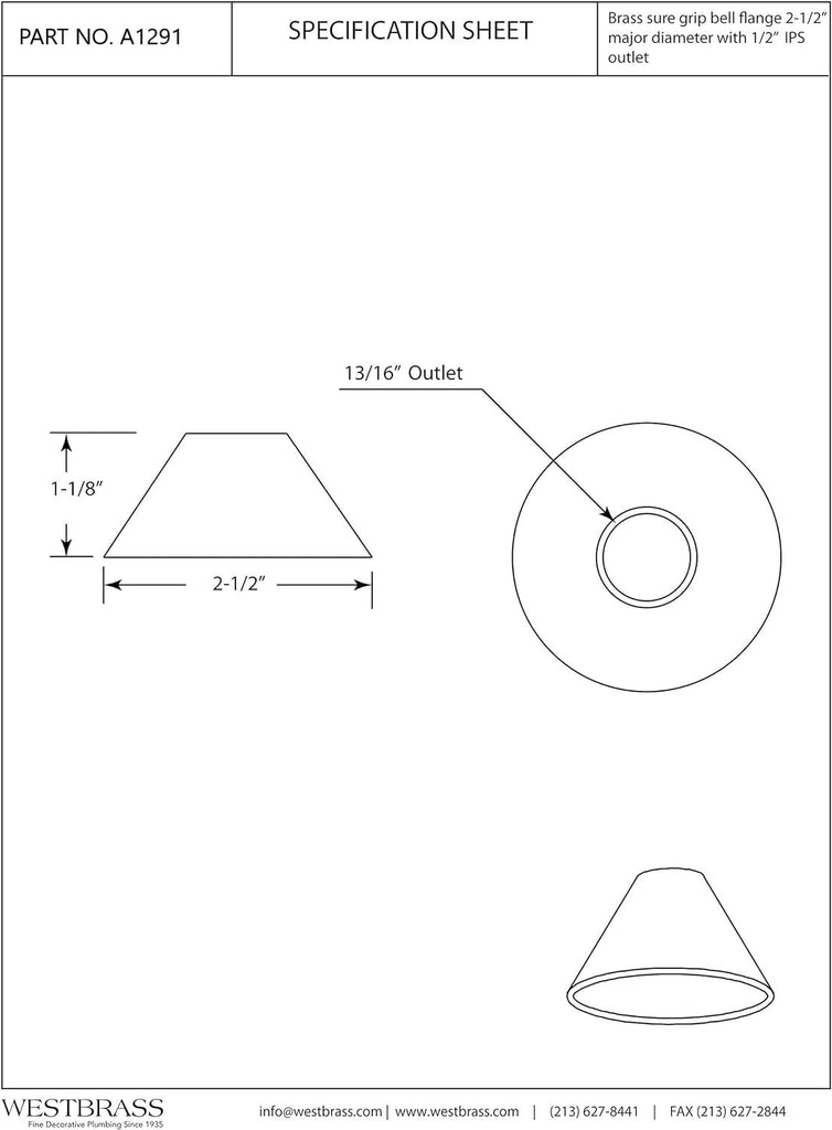 1/2" IPS Solid Brass Bell Flange, Oil Rubbed Bronze