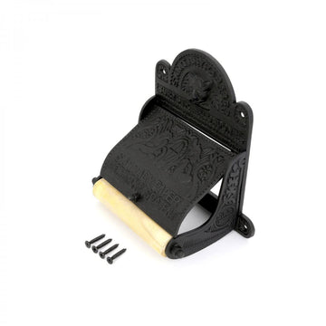 Black Wall Mount Toilet Tissue Paper Holder 6.9" Wide Antique Ornate Victorian Style Solid Aluminum Rust Resistant