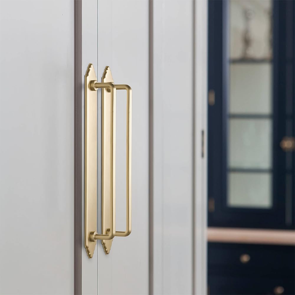 Champagne Bronze Cabinet Pulls with Crown Crest Backplate, 7 9/16 Inch Modern Zinc Drawer Handles for Furniture