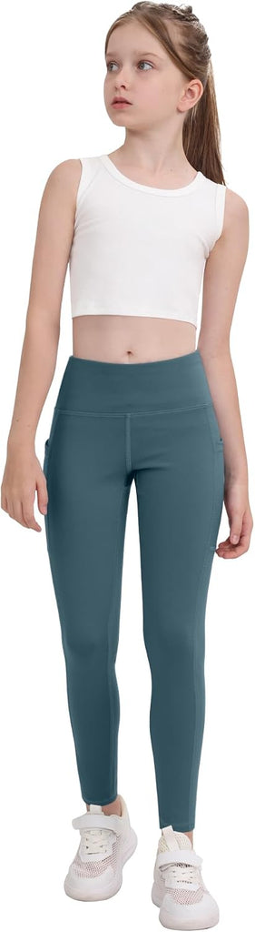Girls' Athletic Leggings with Pockets, 5 Packs Kids Teen Dance Yoga Workout Running Pants