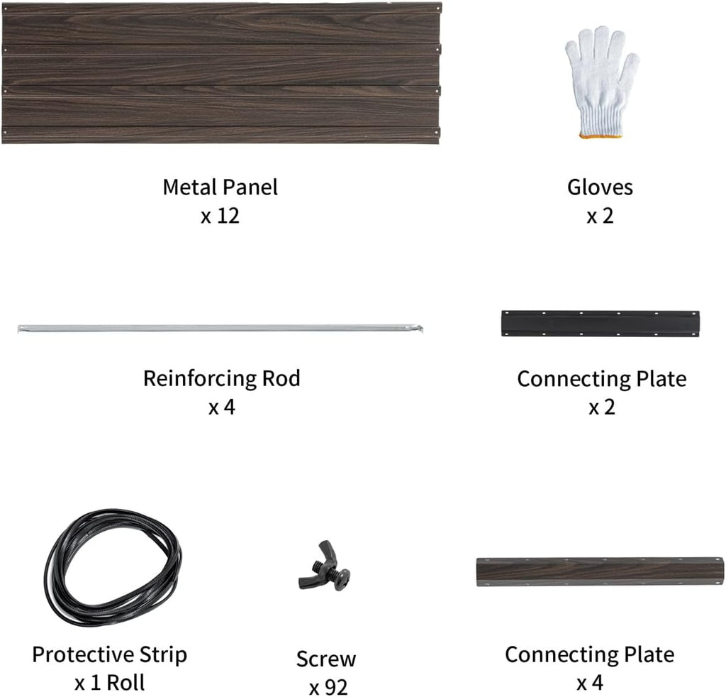 8x4x2 FT Galvanized Metal Raised Garden Bed Kit with Woodgrain Finish, Large Open-Bottom Outdoor Planter Box for