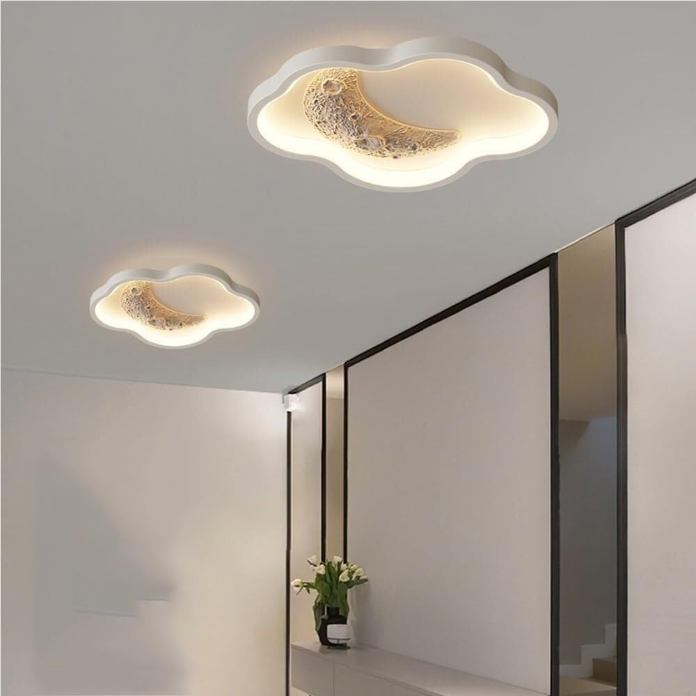 Ceiling Light Modern White Flush Mount Fixture Moon and Cloud Design 3 Color Changing Decorative Lamp Soft Ambient
