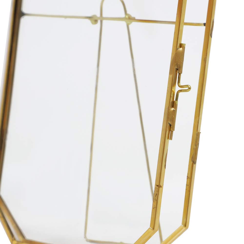 Jacobs 5x7 Vintage Style Octagon Brass & Glass, Metal Floating Picture Frame with Locket Closure (Vertical), Made for
